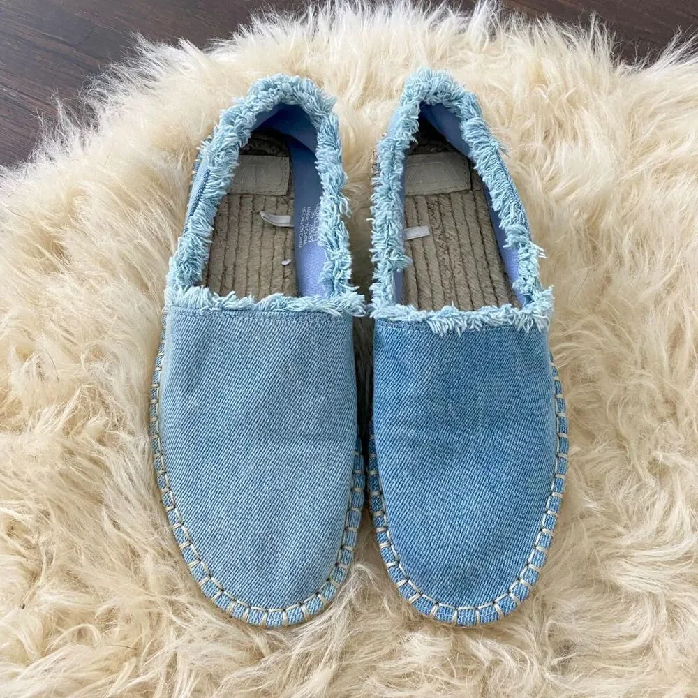Preppy Euro Zara Frayed Light Blue Denim Espadrilles Flats EU 39 / US 8